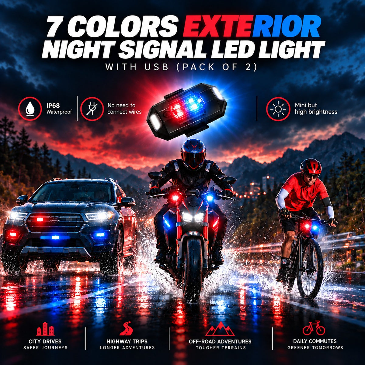 7 Colors Exterior Night Signal LED Light With USB (Pack Of 2)